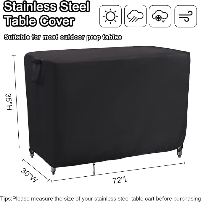 Kingling Outdoor Prep Table Covers, Waterproof Stainless Steel Table Cover Metal Table Cover Protection for Patio Kitchen Prep/Work Tables - 72''L x 30''W x 35''H