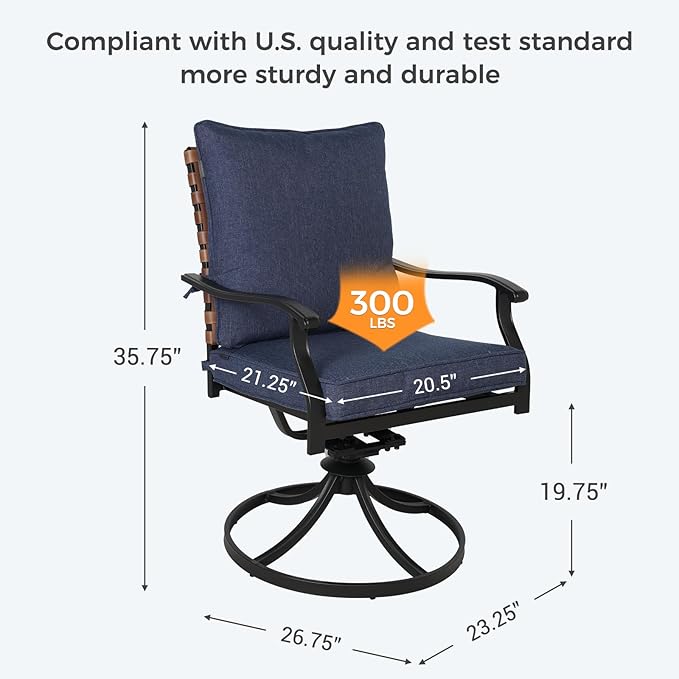 Grand patio 2-Piece Outdoor Dining Chair Set, 2 Leather-Look Wicker 360-Degree Swivel Patio Chair, Blue