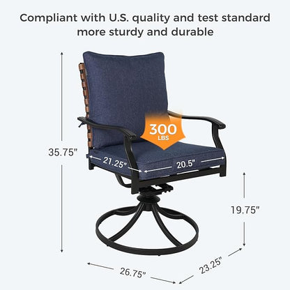 Grand patio 2-Piece Outdoor Dining Chair Set, 2 Leather-Look Wicker 360-Degree Swivel Patio Chair, Blue
