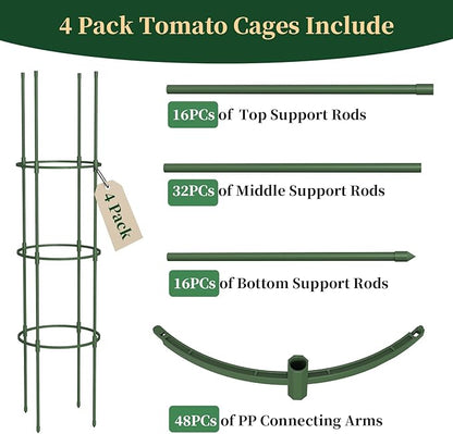 4 Pack Tomato Cages for Garden, 49" Tall Adjustable Heavy Duty Rust Resistant Tomato Trellis, with Upgraded Coupler for Raised Beds & Pots, Plant Stakes and Supports for Climbing Vegetables, Flowers