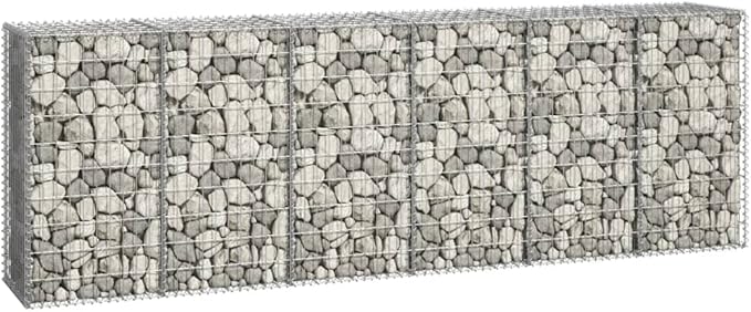 Galvanized Steel Gabion Wall with Covers, Gabion Mesh Wire Wall Panel Galvanized Steel Garden Stone Wire Basket Fencing Patio Decorative Fence, 118"x19.7"x39.4",-190