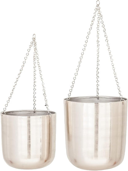 Deco 79 Metal Hanging Planter, Set of 2 9", 11"H, Silver