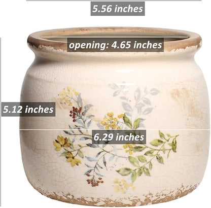 Pots for Plants, Ceramic Planters for Indoor Plants, 6.29'' Plant Pots with Drainage, Vase & Planters, Vintage Rustic Pots for Indoor Plant, Home & Christmas Decor, Yellow Sage