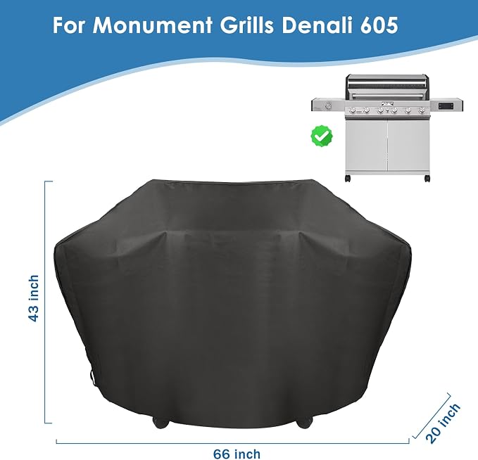 Grill Cover for Monument Grills Denali 605, 66 Inch Heavy Duty & Waterproof, Outdoor Barbecue Cover
