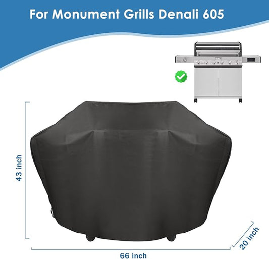 Grill Cover for Monument Grills Denali 605, 66 Inch Heavy Duty & Waterproof, Outdoor Barbecue Cover