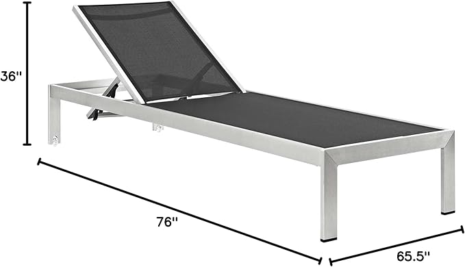 Modway Shore Aluminum Outdoor Patio Two Poolside Chaise Lounge Chairs with Cushions and Side End Table in Silver Turquoise