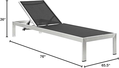 Modway Shore Aluminum Outdoor Patio Two Poolside Chaise Lounge Chairs with Cushions and Side End Table in Silver Turquoise