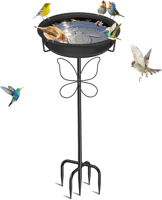 Bird 37In Bath for Outside with Removable Bowl Metal Base, Freestanding Rust-Proof Birdbaths & Birdfeeder, Bird Baths Feeder Bowl for Outdoors Garden Patio Yard Lawn Decor (Black)