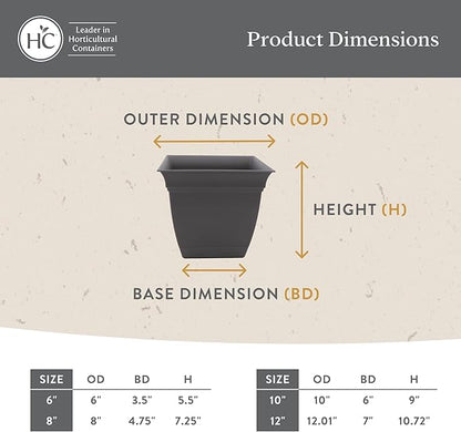 The HC Companies 10 Inch Eclipse Square Planter Pots with Drainage Holes & Attached Saucer, Lightweight UV-Resistant Plastic Indoor Outdoor Planters, 2-Pack Flower Pots for Garden & Home Decor, Red