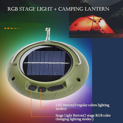 2 Pack Solar Camping Lights & Lantern DJ Disco Ball, RGB Color Changing Tent Light, Music Sync Strobe Party Lights, USB Rechargeable Portable Hanging Lamp, Waterproof for Outdoor Christmas Decor Gifts