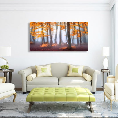 Orange Maple Leaf Tree Canvas Wall Art for Living room Office Bedroom Mist Forest Wall Art Print Paintings Modern Nature Autumn Landscape Pictures Wall Decor Artwork Ready to Hang - 20in * 40inch