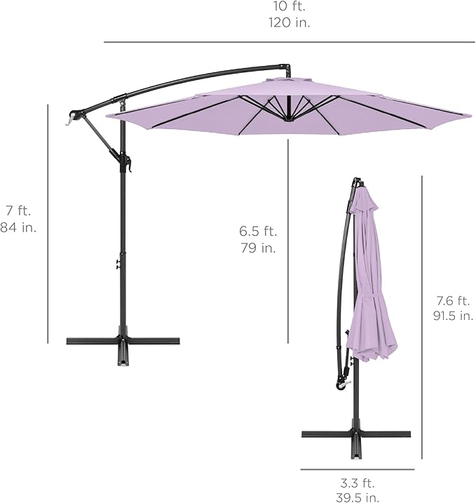 Best Choice Products 10ft Offset Hanging Market Patio Umbrella w/Easy Tilt Adjustment, Polyester Shade, 8 Ribs for Backyard, Poolside, Lawn and Garden
