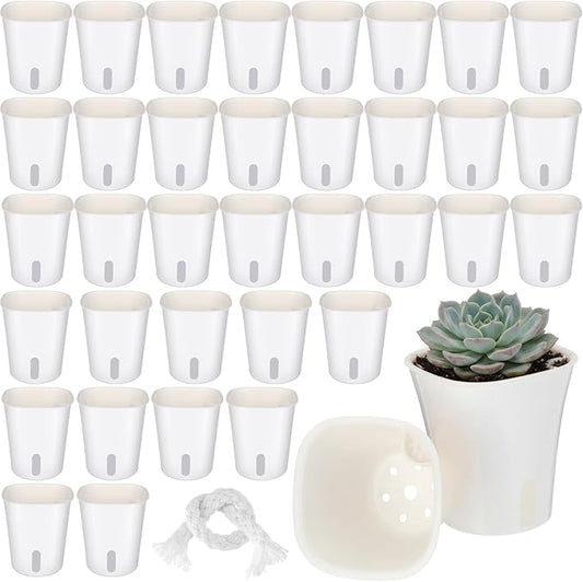 Ziliny 150 Pcs Self Watering Pots Self Watering Planters for Indoor Planters Plastic Garden Flower Pots with Level Indicator Vents for Herbs (3 Inch)