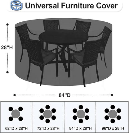 OutdoorLines Outdoor Waterproof Patio Table Furniture Set Covers - Round Couch Sectional Cover Outside Weatherproof Patio Furniture Covering for Deck, Lawn and Backyard 84" Dia x 28" H, Black
