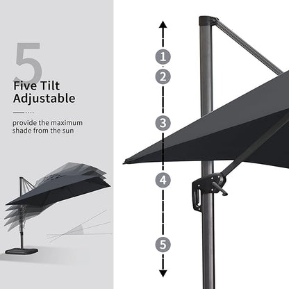 PURPLE LEAF 9' X 11.5' Patio Umbrella Outdoor Cantilever Rectangle Umbrella Aluminum Offset Umbrella with 360-degree Rotation for Garden Deck Pool Patio Black