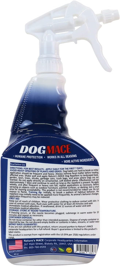 Nature’s MACE Dog Mace Repellent Spray, Keep Dogs Out of Your Lawn and Garden, Training Corrector, Stop Chewing and Digging, Safe Around Kids, Pets, & Plants, 40 oz Ready to Use, Treats 1,000 Sq. Ft.