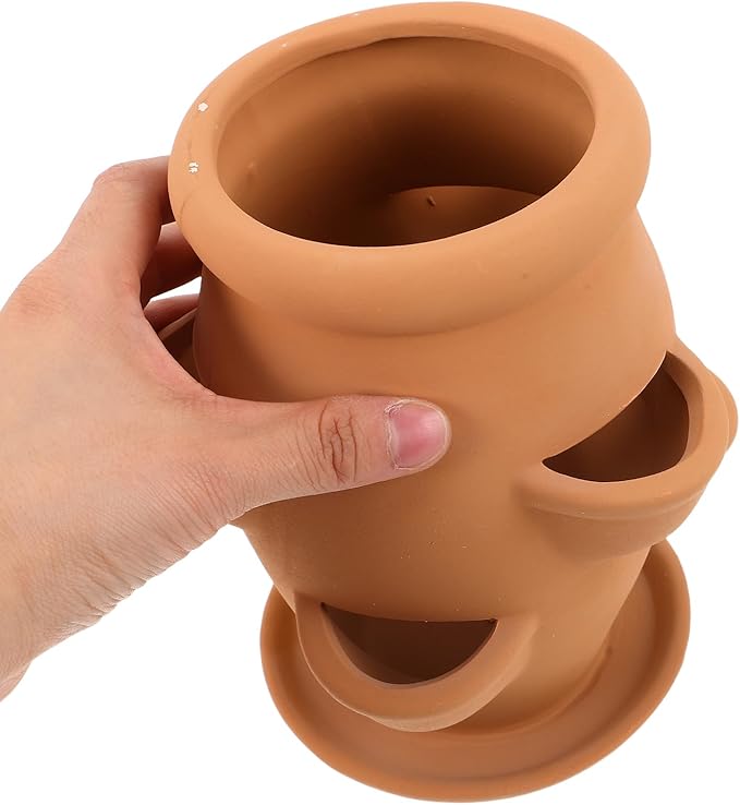 Toyvian Ceramic Strawberry Tower Planter for Succulents with Multi Mini Pockets - Lightweight Clay Flower Pot for Indoor Outdoor Garden Patio Decoration