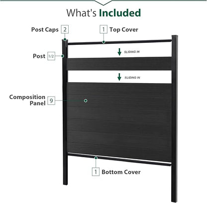 72" W x 72" H Outdoor Privacy Fence with Sturdy Alloy Post, Tall Wind Resistant Fence Covering Privacy for Yard Backyard Garden and Swimming Pool(Black,1 Post)