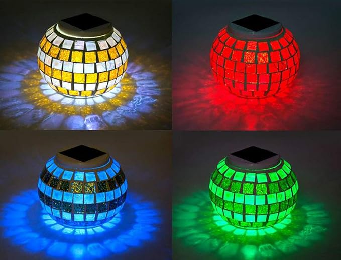 Solar Glass Ball Light Mosaic Jar Lights,Color Changing Globe Table Lamp Waterproof LED Night Light for Garden Patio Party Yard Outdoor Indoor Decorations (Gold Silver)