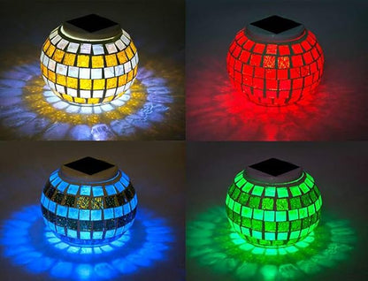 Solar Glass Ball Light Mosaic Jar Lights,Color Changing Globe Table Lamp Waterproof LED Night Light for Garden Patio Party Yard Outdoor Indoor Decorations (Gold Silver)