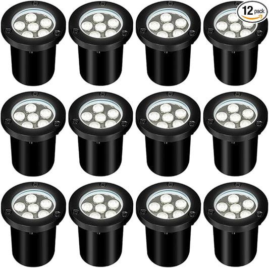 6W LED Landscape Lights, 120V Well Lights IP68 Waterproof 5500k Cool White Outdoor In-Ground Lights for Yard, Garden Patio, Pathway, 12 Pack