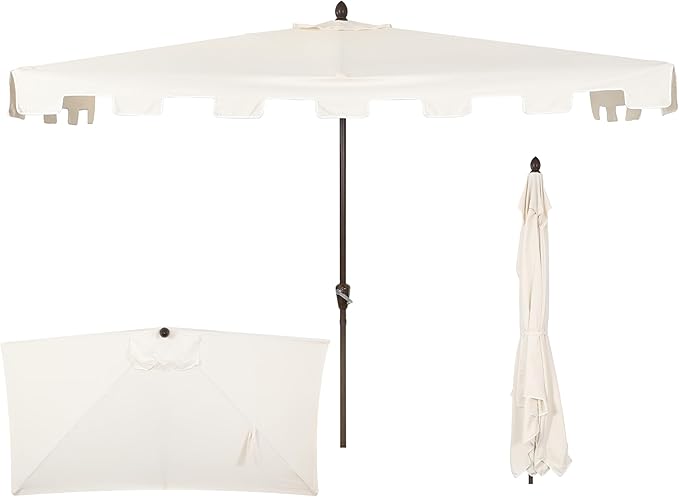 JONATHAN Y Half Umbrella UMB1200B Sidney 9 ft. Classic MidCentury Rectangular Market Patio with Crank, Wind Vent and UV Protection in Cream/White
