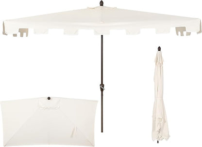 JONATHAN Y Half Umbrella UMB1200B Sidney 9 ft. Classic MidCentury Rectangular Market Patio with Crank, Wind Vent and UV Protection in Cream/White