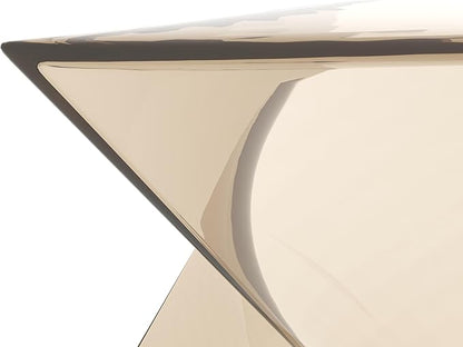 LeisureMod 15.75" Stackable Weather-Resistant Plastic Triangular Side Table - Accent End Table for Indoor & Outdoor Use (Transparent Amber, Set of 2)
