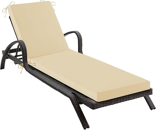 Chaise Lounge Cushions Outdoor, Waterproof Lounge Chair Cushion, 80x 26x 3 Inch Outdoor Chair Cushions with Ties, High-Density Foam Patio Lounge Chair Pads for Lawn, Pool & Beach, Beige
