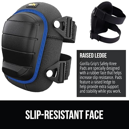GORILLA GRIP Knee Pads for Work, All Day Comfort Gel Cushion and Soft Foam for Men and Women, Slip Resistant Heavy Duty Hard Cap, Adjustable Straps for Flooring, Construction and Gardening, Royal Blue