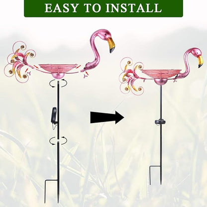 MUMTOP Outdoor Bird Bath Solar Birdbath Small Birdfeeder with Flamingo Metal Stake for Garden Yard Decor