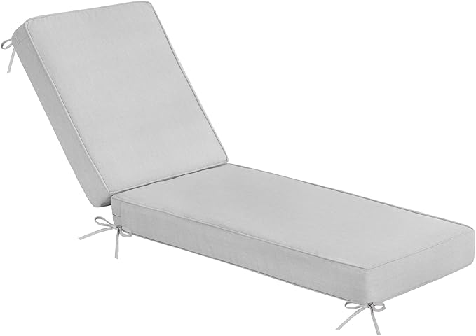 Sundale Outdoor Olefin Chaise Lounge Cushion, Water-Resistant Patio Lounge Chair Cushion, Thick Lounger Pad with 4 Straps Light Gray, 72 x 21 x 4 Inches