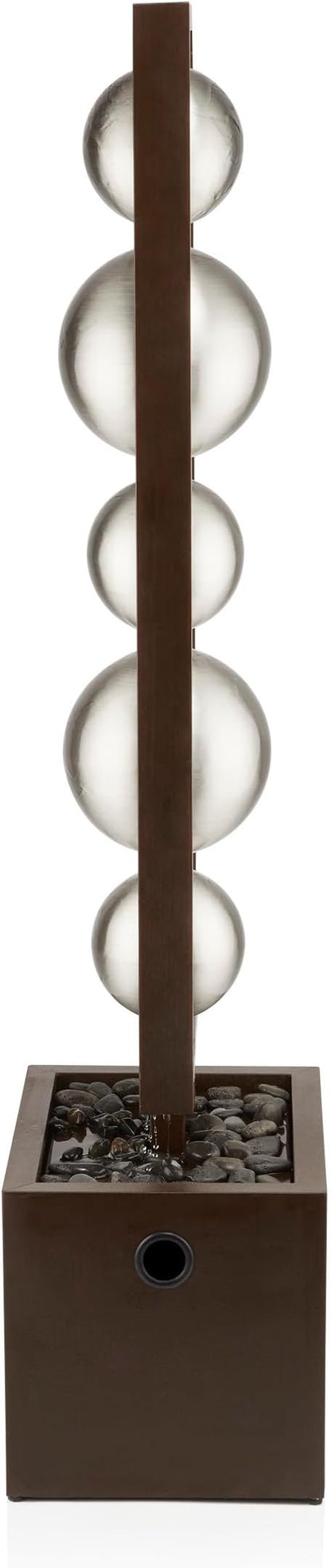Alpine Corporation CPS194 Outdoor Modern Column Water Floor Fountain with Stainless Steel Orbs, 55" H, Brown
