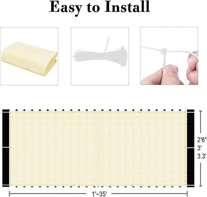 SUNLAX 3'x16' Butter Cream Balcony Privacy Screen Fence Windscreen Cover Fabric Shade Netting Mesh Cloth with Grommets UV Protection for Patio, Backyard, Porch, Railing Shield 90%