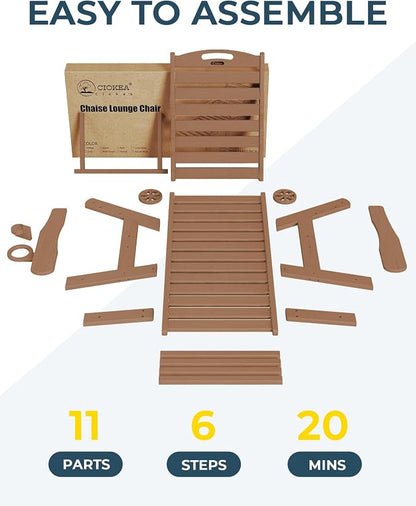 Ciokea Outdoor Lounge Chair Set of 4, All Weather Patio Chaise Lounge Chairs for Outside, HDPE Chair with Rolling Wheels & Cup Holder, 5 Position, Deck, Pool, Brown