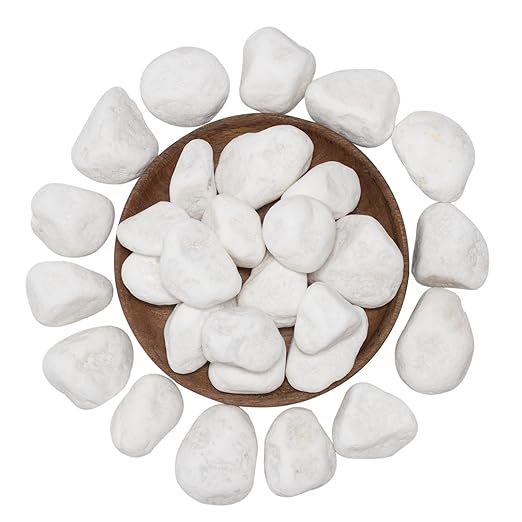 White Natural River Rocks, 1.5-2.5 Inch Decorative Stones for Plants, Garden, and Landscaping – 40LB, Ideal for Fish Tanks, Vases, Crafting, Home Decor, and Outdoor Landscaping