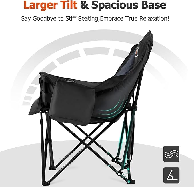 Overmont Gentle Heated Oversized Camping Chair for Adults - 3 Levels Seat & Back Separately Control - 500lbs Support Heavy Duty Padded Folding Chair Outdoor Garden Portable - Battery NOT Included