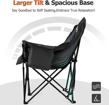 Overmont Gentle Heated Oversized Camping Chair for Adults - 3 Levels Seat & Back Separately Control - 500lbs Support Heavy Duty Padded Folding Chair Outdoor Garden Portable - Battery NOT Included