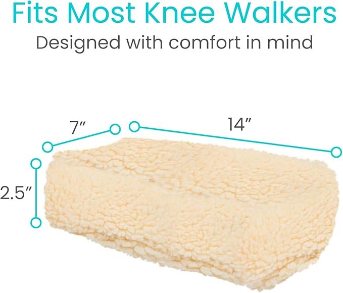 Vive Mobility Knee Walker Pad Cover - Plush Synthetic Faux Sheepskin Scooter Cushion - Accessory for Knee Roller - Leg Cart Improves Comfort During Injury (Off-White)