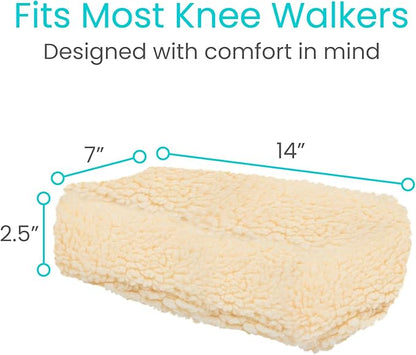 Vive Mobility Knee Walker Pad Cover - Plush Synthetic Faux Sheepskin Scooter Cushion - Accessory for Knee Roller - Leg Cart Improves Comfort During Injury (Off-White)