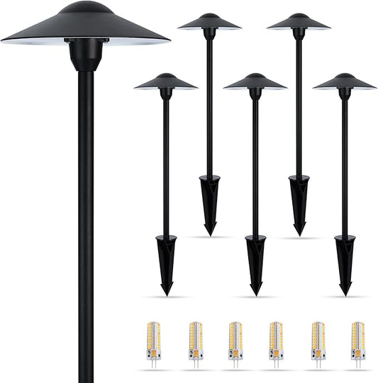 Gardencoin Low Voltage Pathway Lights (8.5'' Shade, 21.5'' Tall)，12V Outdoor LED Landscape Path Lights Wired, Aluminum Pathway Lighting with 3W 2700K Replaceable Bulb for Walkway Garden Yard, 6 Pack