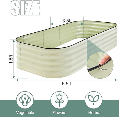 17" Tall 8x2ft Oval White Metal Planter Box for Outdoor Gardening 9-in-1 Modular Galvanized Raised Garden Bed, Heavy Duty Flower Beds, Porch Planters & Expandable Garden Beds Outdoor