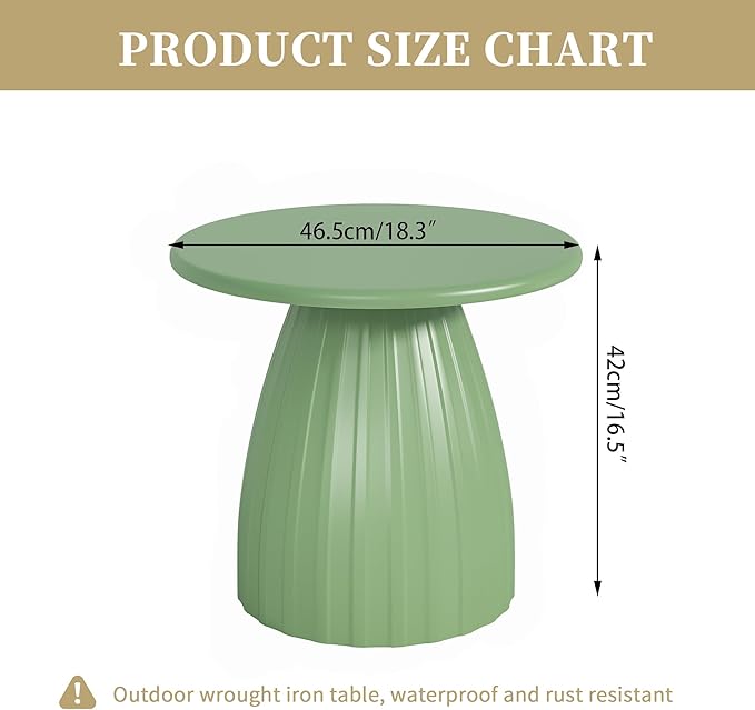 Round Metal Outdoor Patio Side Table, Steel Outdoor Accent Table, Small Patio End Table, for Garden, Pool, Yard, Balcony, Living Room, Deck, Weather Resistant, No Assembly, Green