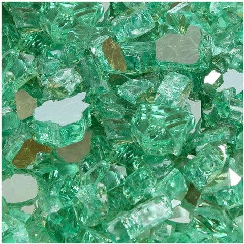 Reflective Fire Pit Glass - Green Fire Glass Rocks for Fire Pit & Fireplace (10 Pound)