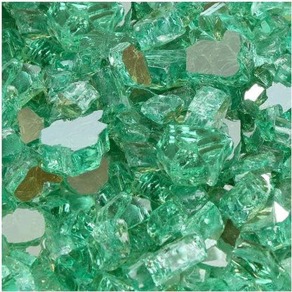 Reflective Fire Pit Glass - Green Fire Glass Rocks for Fire Pit & Fireplace (10 Pound)