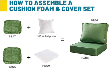 ARTPLAN Olefin 24x24 Deep Seat Patio Cushions for Outdoor Furniture,Extra 6 inch Thick,Back 18"x24",Removable,Replacement,Solid/Floral,Outdoor/Indoor,Invisible Green
