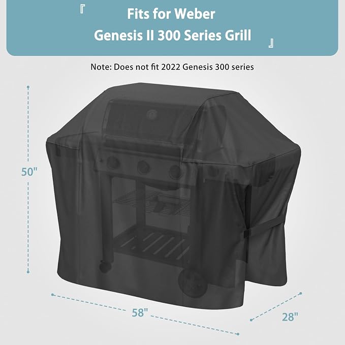 SHINESTAR 58 Inch Grill Cover for Weber Genesis II 300 Series, Heavy Duty Oxford Fabric BBQ Cover Waterproof UV Protection, Windproof with Adjustable Magic Tape Straps