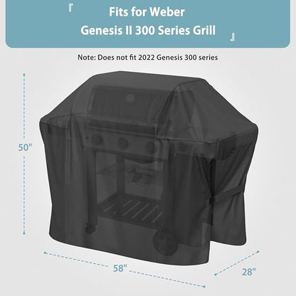 SHINESTAR 58 Inch Grill Cover for Weber Genesis II 300 Series, Heavy Duty Oxford Fabric BBQ Cover Waterproof UV Protection, Windproof with Adjustable Magic Tape Straps