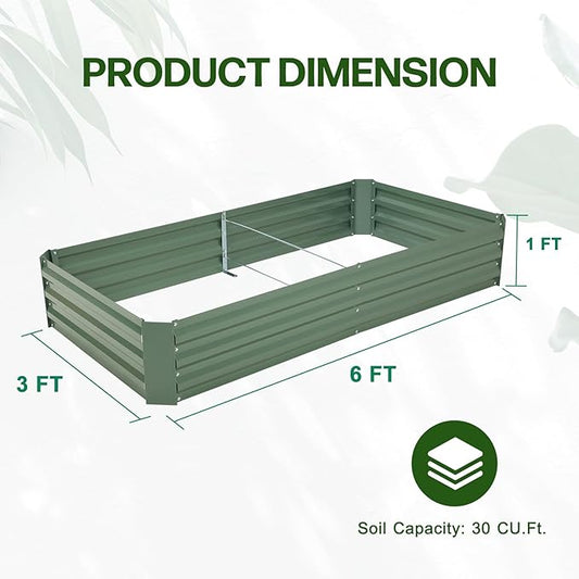 Aoodor 6 x 3 x 1 ft Outdoor Raised Garden Bed, Reinforced Galvanized Steel Planter Box for Vegetables, Fruits, Flowers, and Herbs