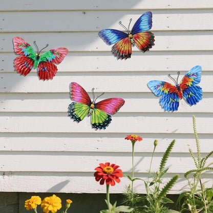 dreamskip 4 Pack Metal Butterfly Wall Decor Art, Metal Colorful Butterflies Outdoor Wall Art, Hand Craft Outdoor Wall Decor For Garden, Fence, Patio, Yard, Living Room, Bedroom